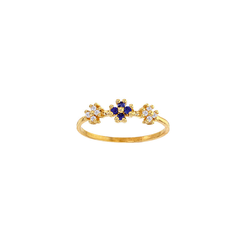 3-flower ring, 4 1.5mm sapphires and 8 0.10ct GVS diamonds, 750 gold
