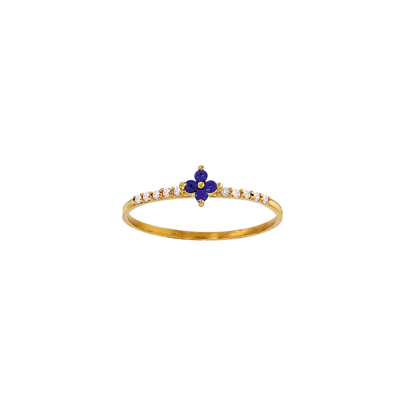 Small flower ring, 4 1.5mm sapphires and 10 0.08ct GVS diamonds, 750 gold